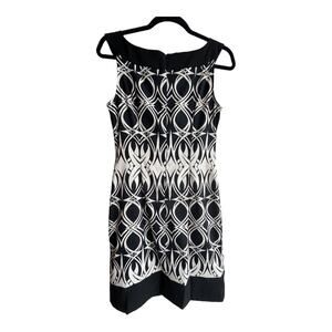 Connected FLORAL MIDI Sheath DRESS Black & White Sleeveless Zip Women's Size 6